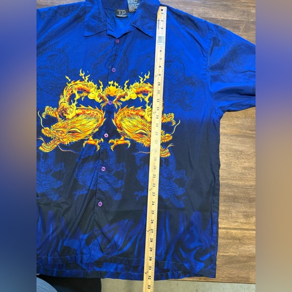 TD By Priority Male Fire Dragon Button Up Shirt Men’s SZ XL Short Sleeve Blue - Picture 7 of 7